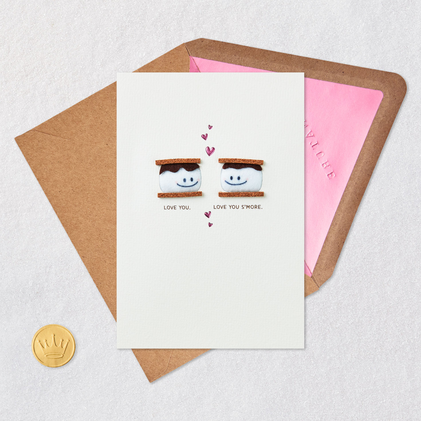 Smores Couple Love Card Valentine or Anniversary Card Front with Envelope and Gold Seal image number 5