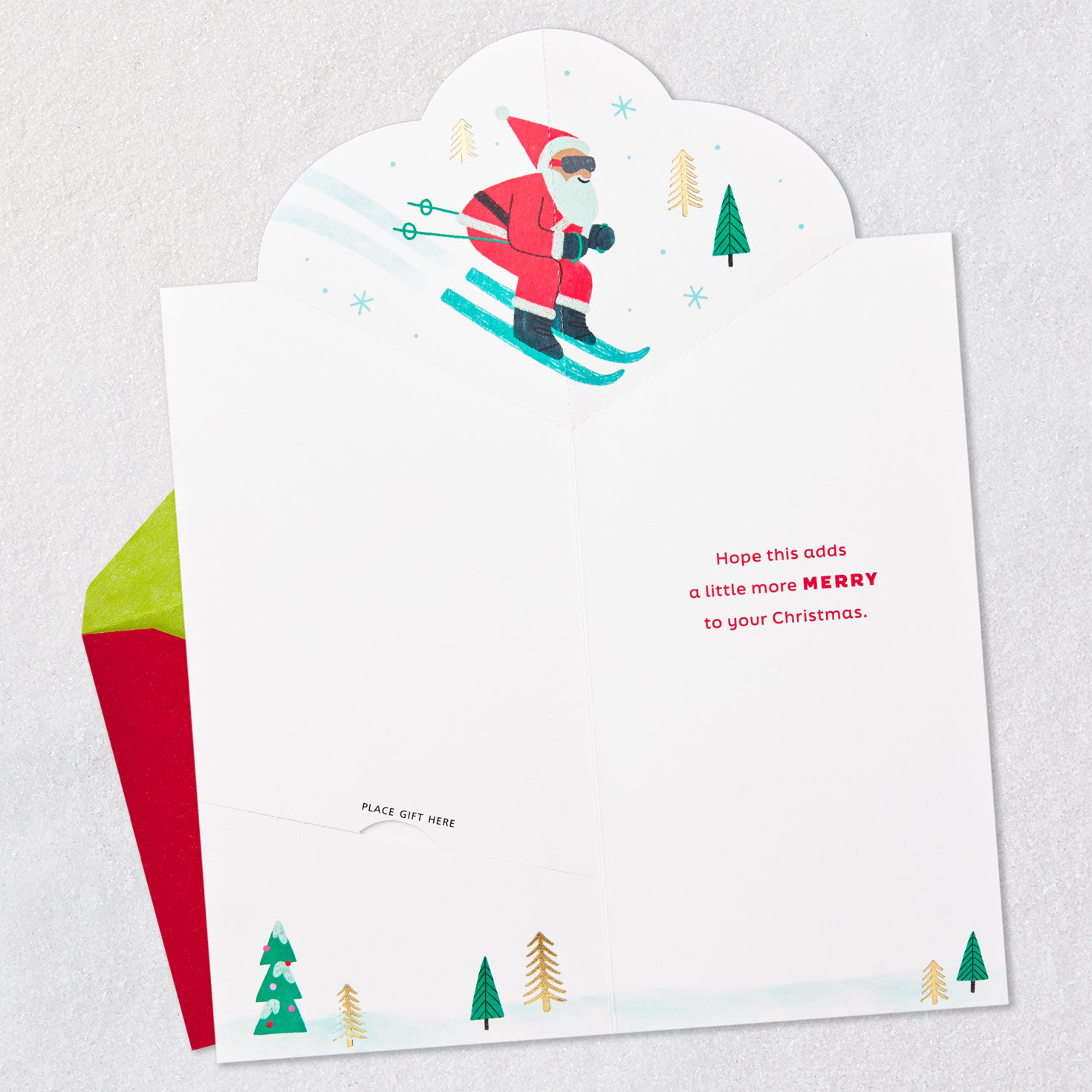 Santa Snow Skiing Money Holder Christmas Card Open card with envelope image number 4