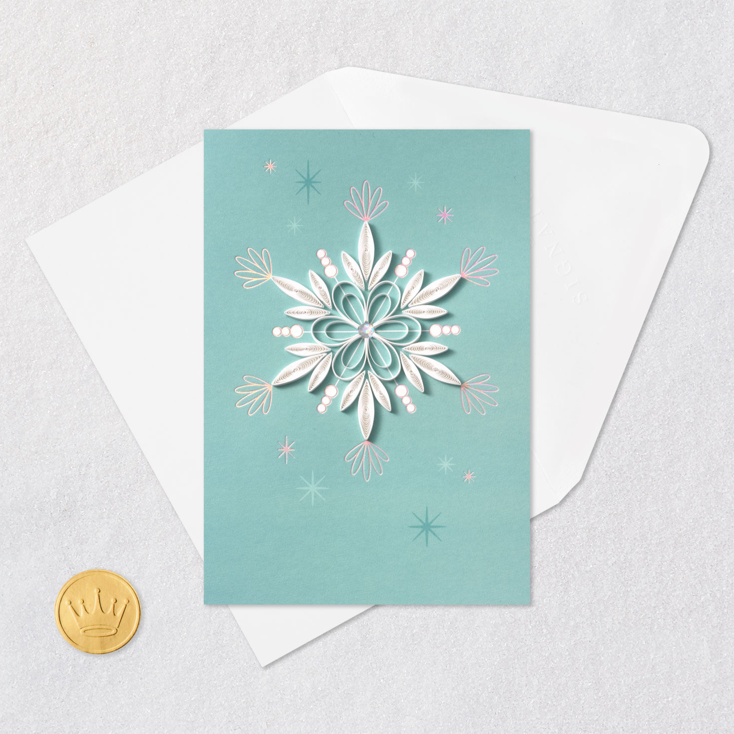 Quilled Paper Snowflake Handmade Holiday Card Card Front with Envelope and Gold Seal image number 5