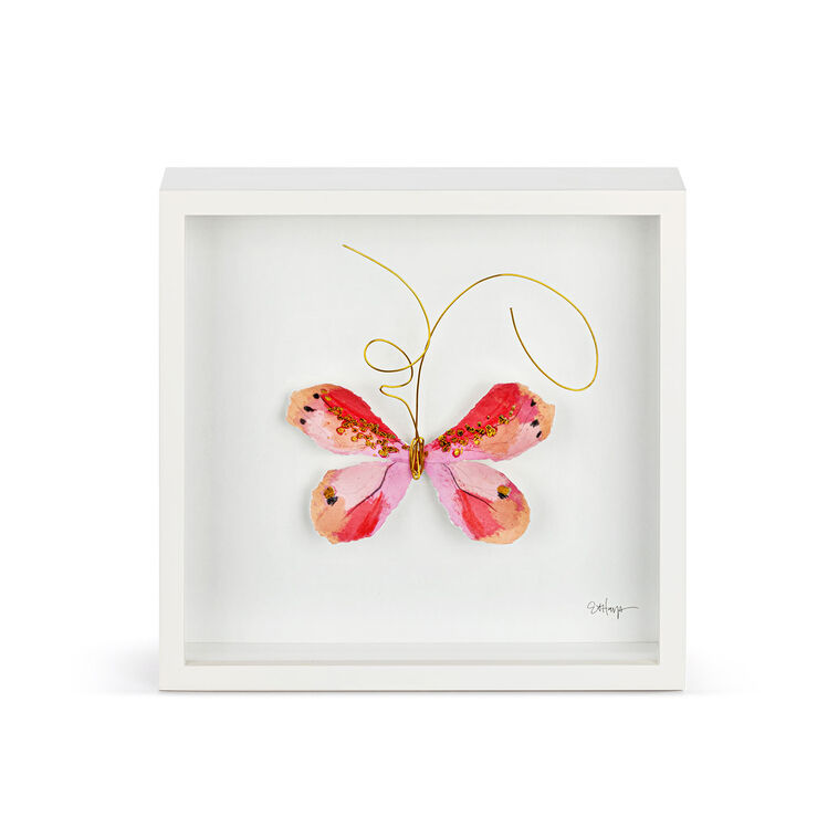 Demdaco Pink Butterfly Shadow Box Wall Decor, 10"