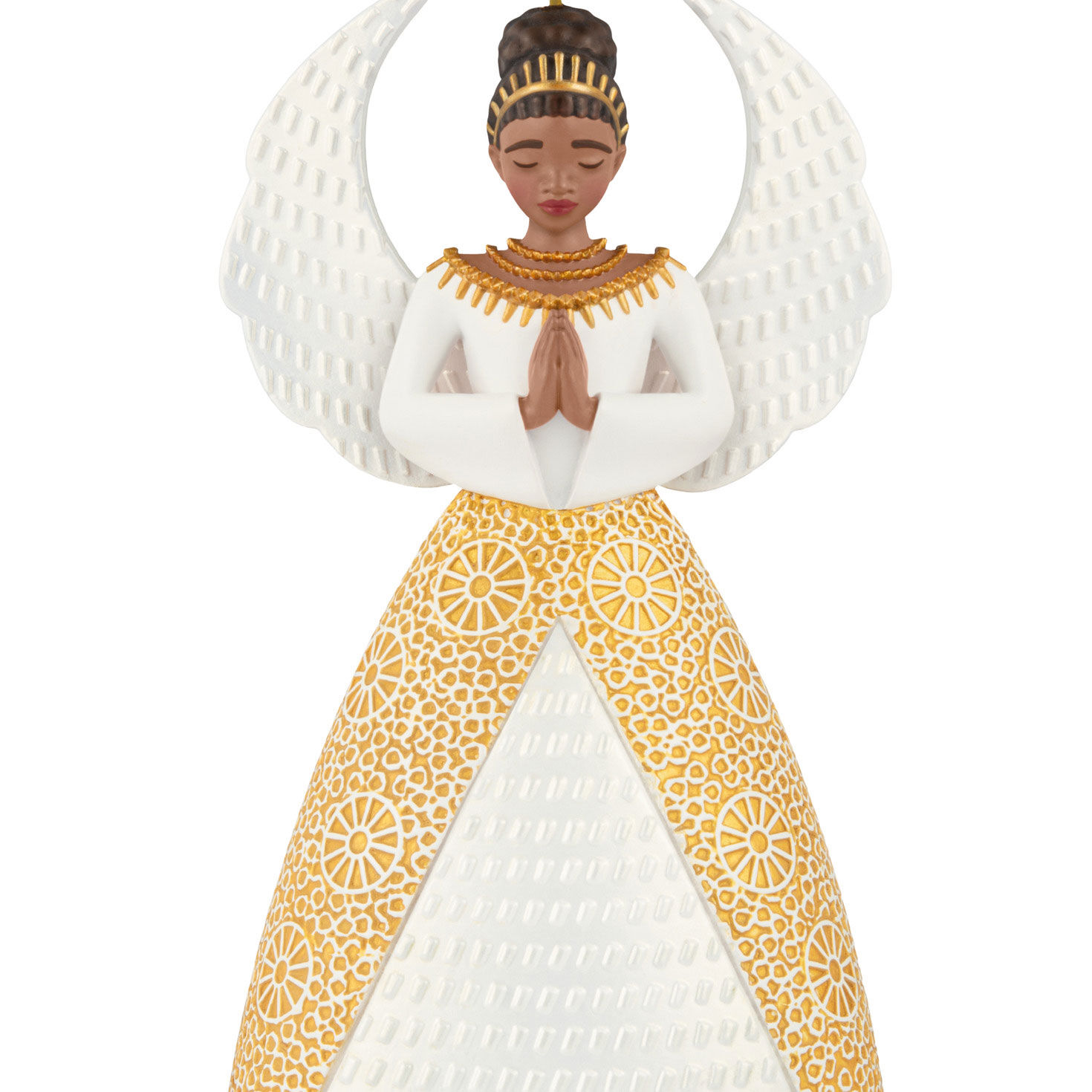 Dark Skin Angel in White Gold Keepsake Ornament upclose view image number 5