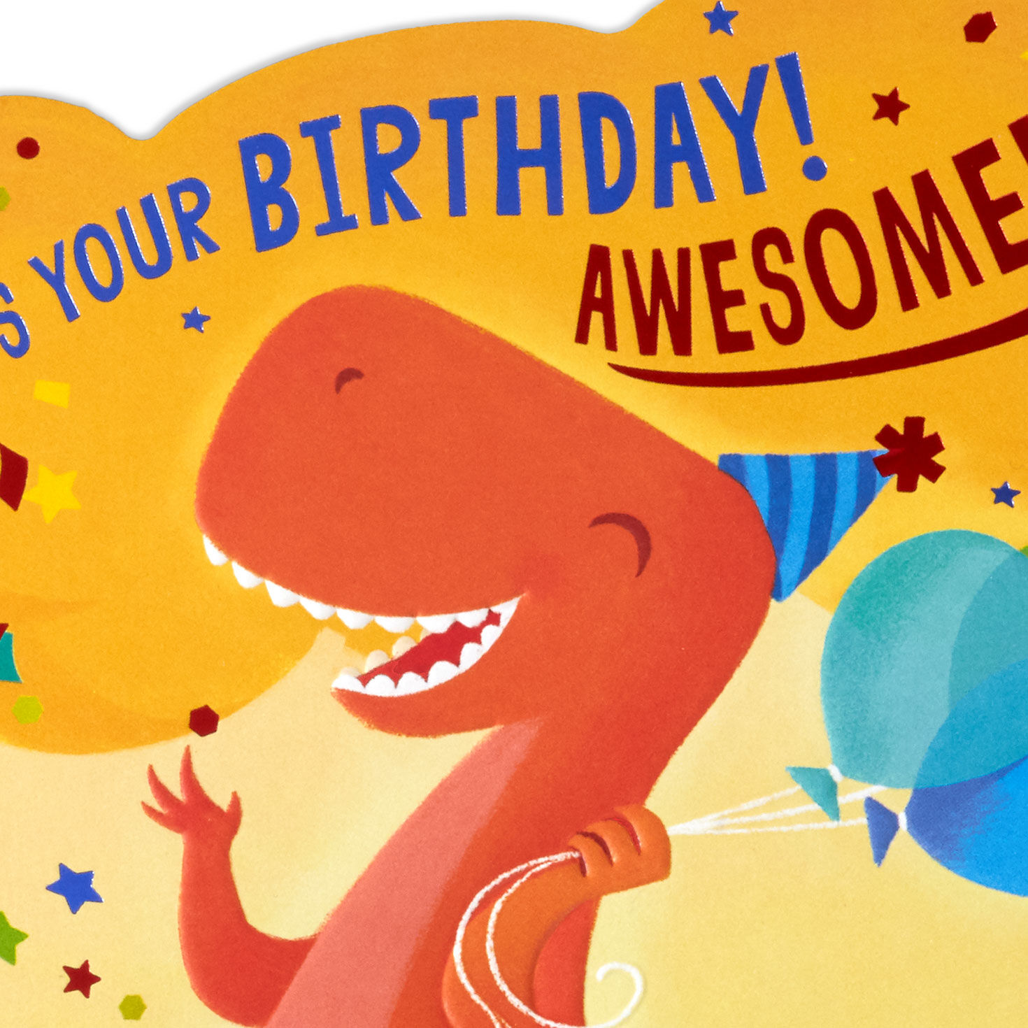 Dinosaur Party Kids Birthday Card Card Front with Envelope and Gold Seal image number 5