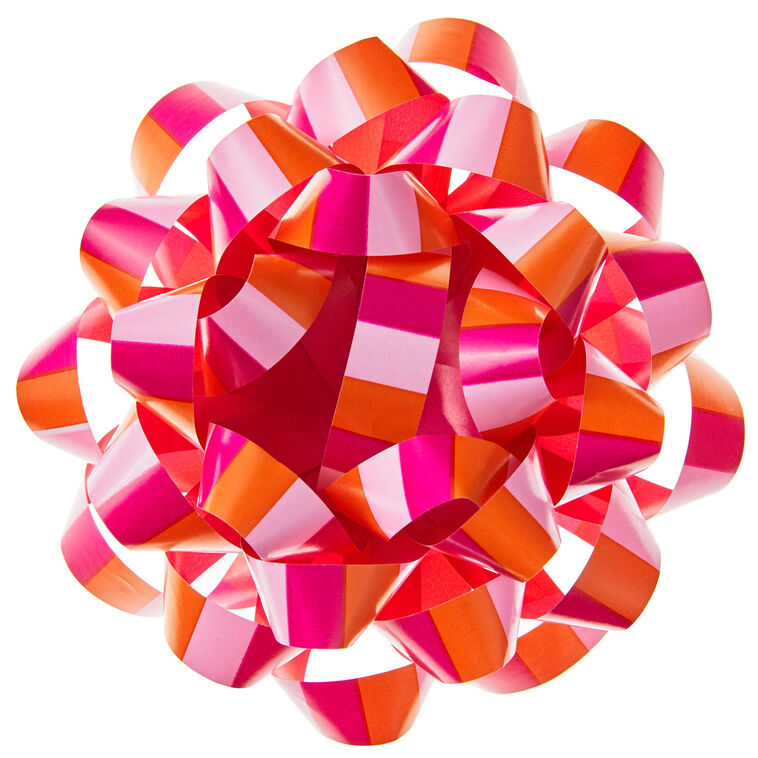 4.6" Pink and Coral Stripe Recyclable Gift Bow, Pink & Coral Stripe, large image number 1