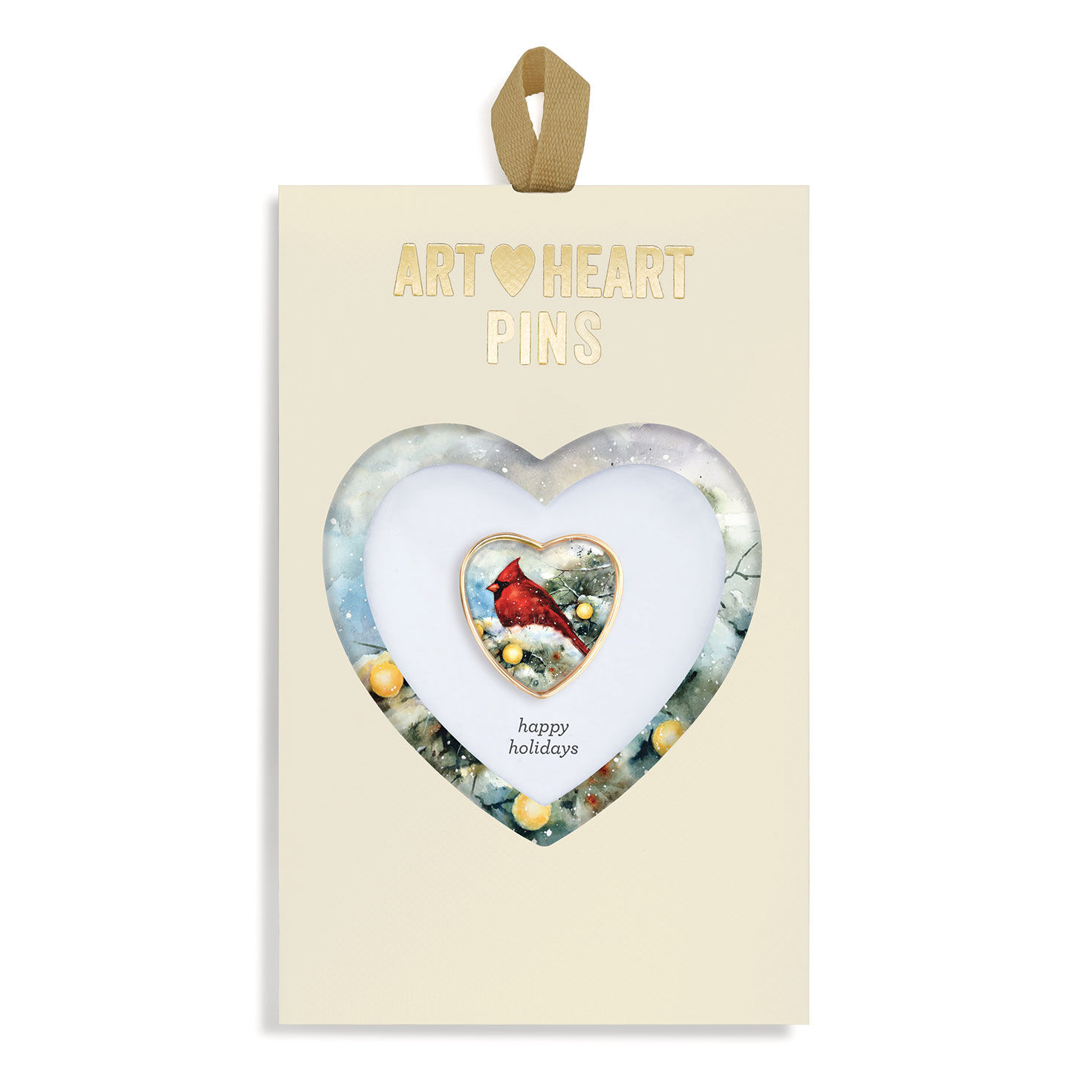 Demdaco Happy Holidays Cardinal Art Heart Pin