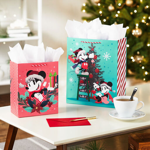13" Disney Mickey and Minnie Trimming Tree Large Christmas Gift Bag, 