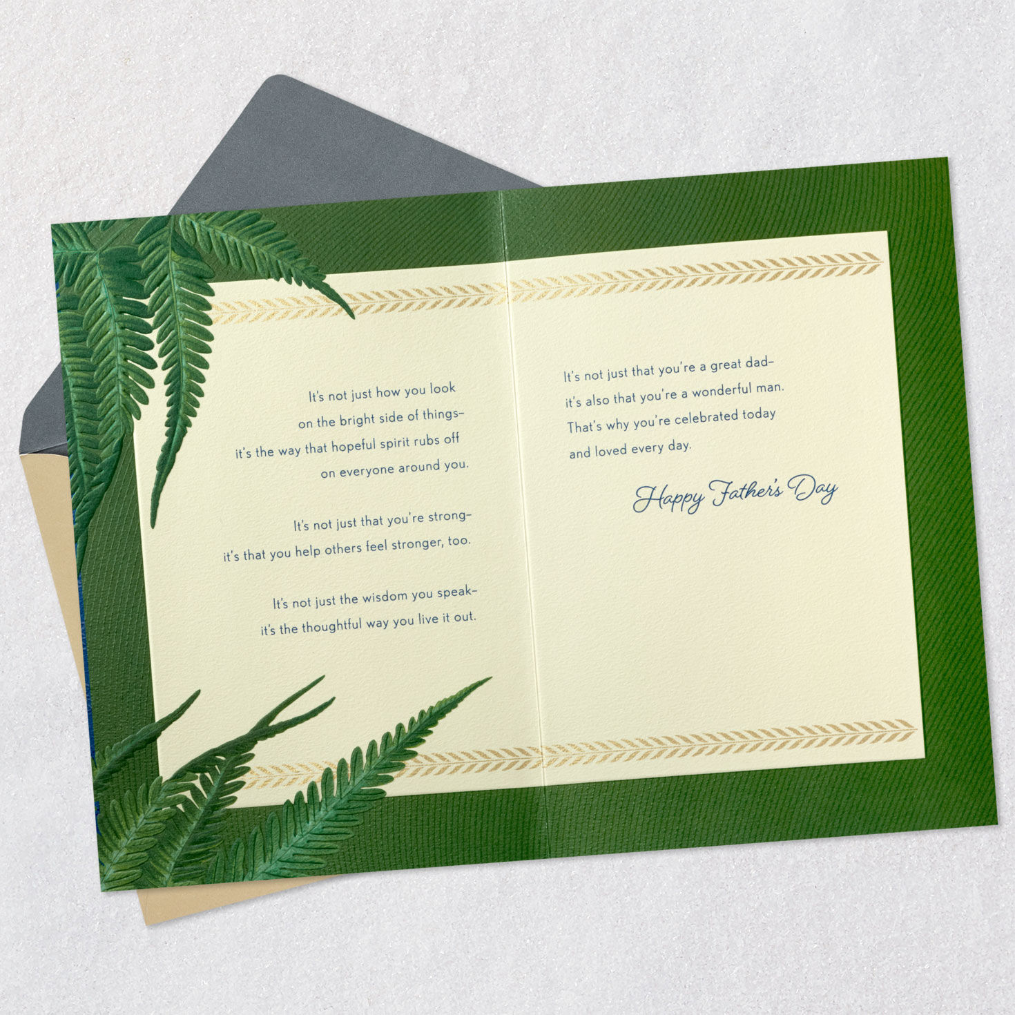 Green Ferns on Blue Father's Day Card Open Card with Envelope image number 4