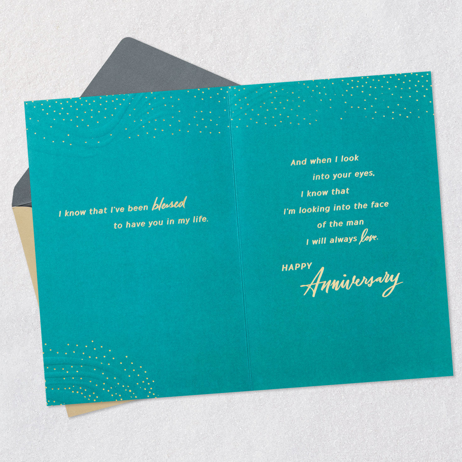 Teal Waves Romantic Anniversary Card for Husband Open card with envelope image number 5
