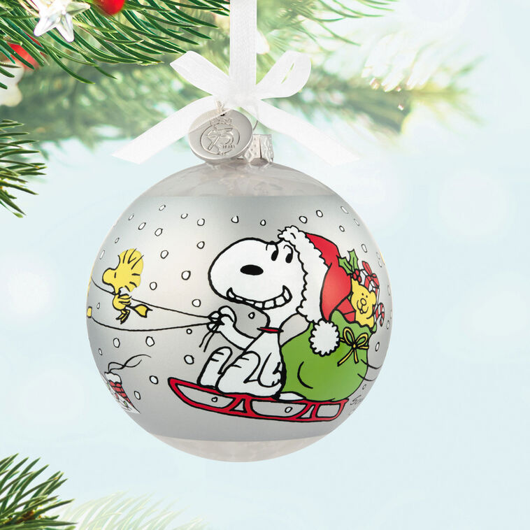 Snoopy Woodstocks Sleigh Ball Keepsake Ornament hanging on tree image number 2
