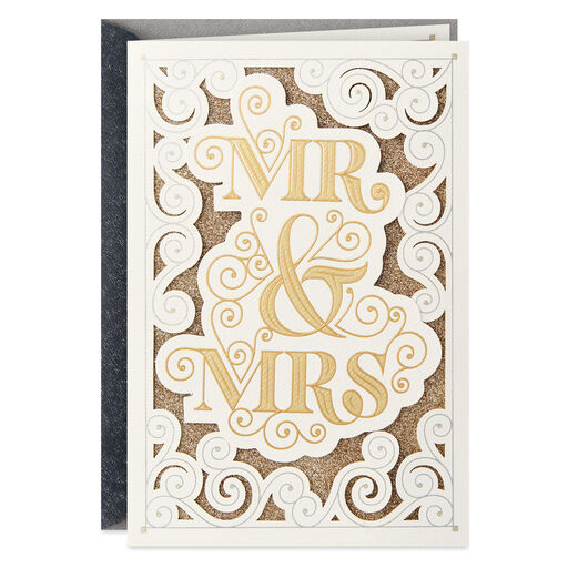Mr. and Mrs. Gold Calligraphy Wedding Card, 