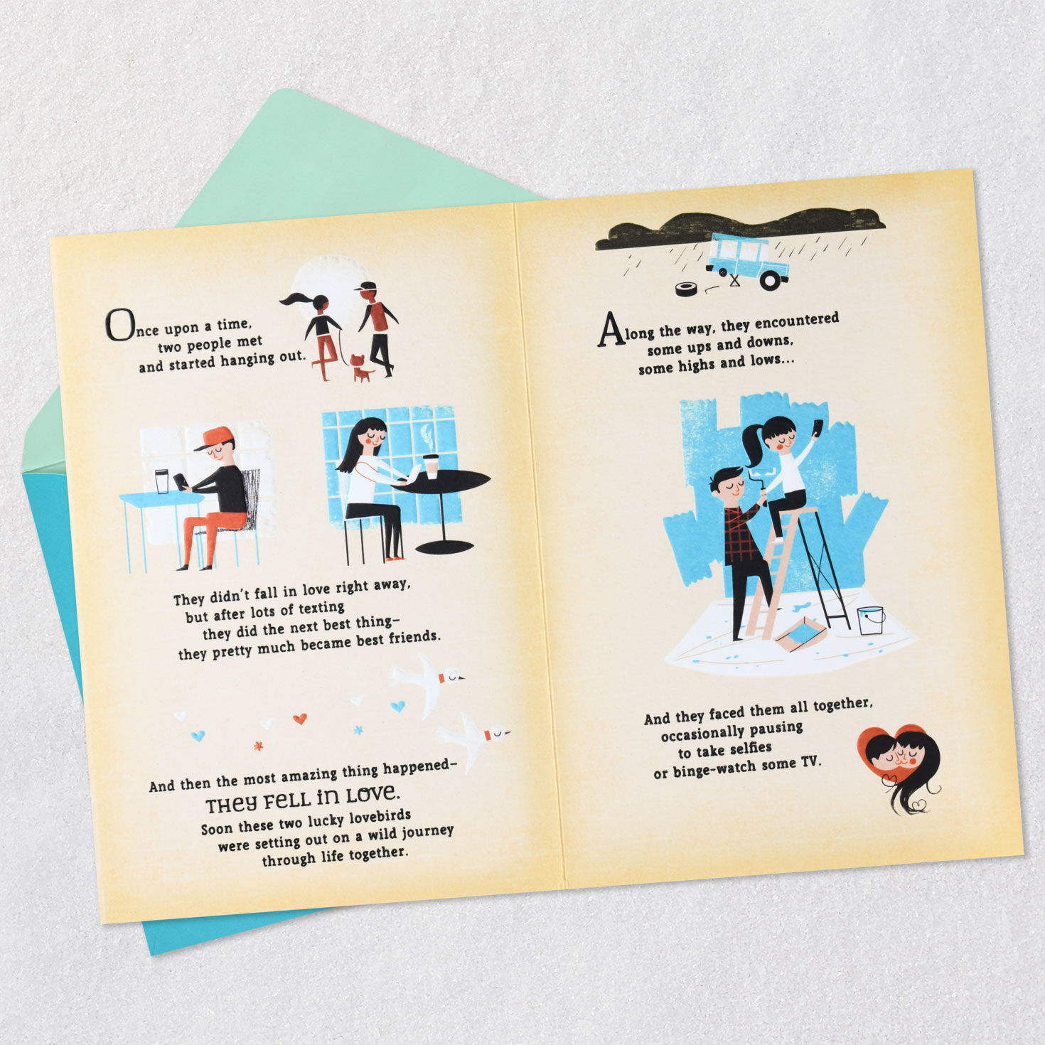 Couple on Scooter Husband Birthday Card Open card with envelope image number 4