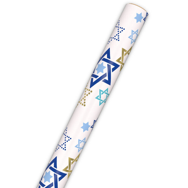Blue and Gold Stars of David Hanukkah Wrapping Paper  image number 6