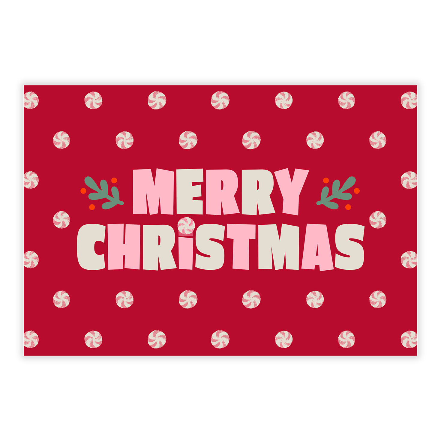 Peppermint Pattern Personalized Christmas Card front image number 2