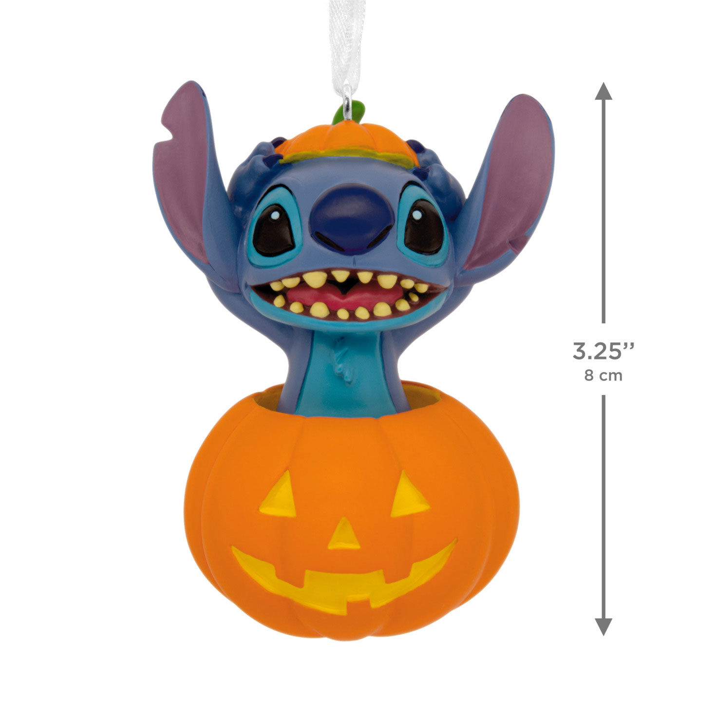 Stitch in Jack-o'-Lantern Halloween Ornament measurement image number 2
