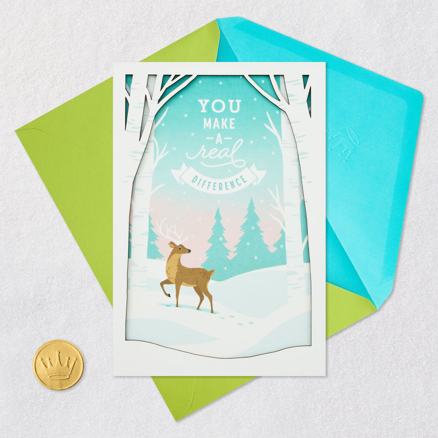 Winter Woodland Deer Christmas Card Card Front with Envelope and Gold Seal image number 6