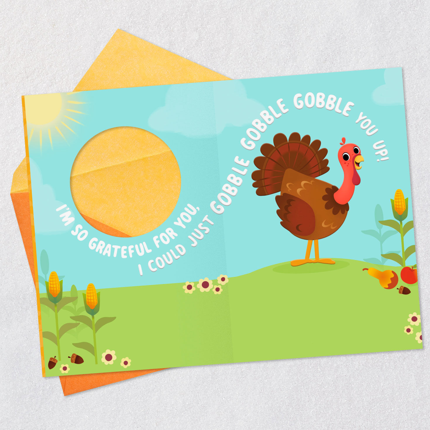 Turkey Cartoon Thanksgiving Card for Nephew Open card with envelope image number 2
