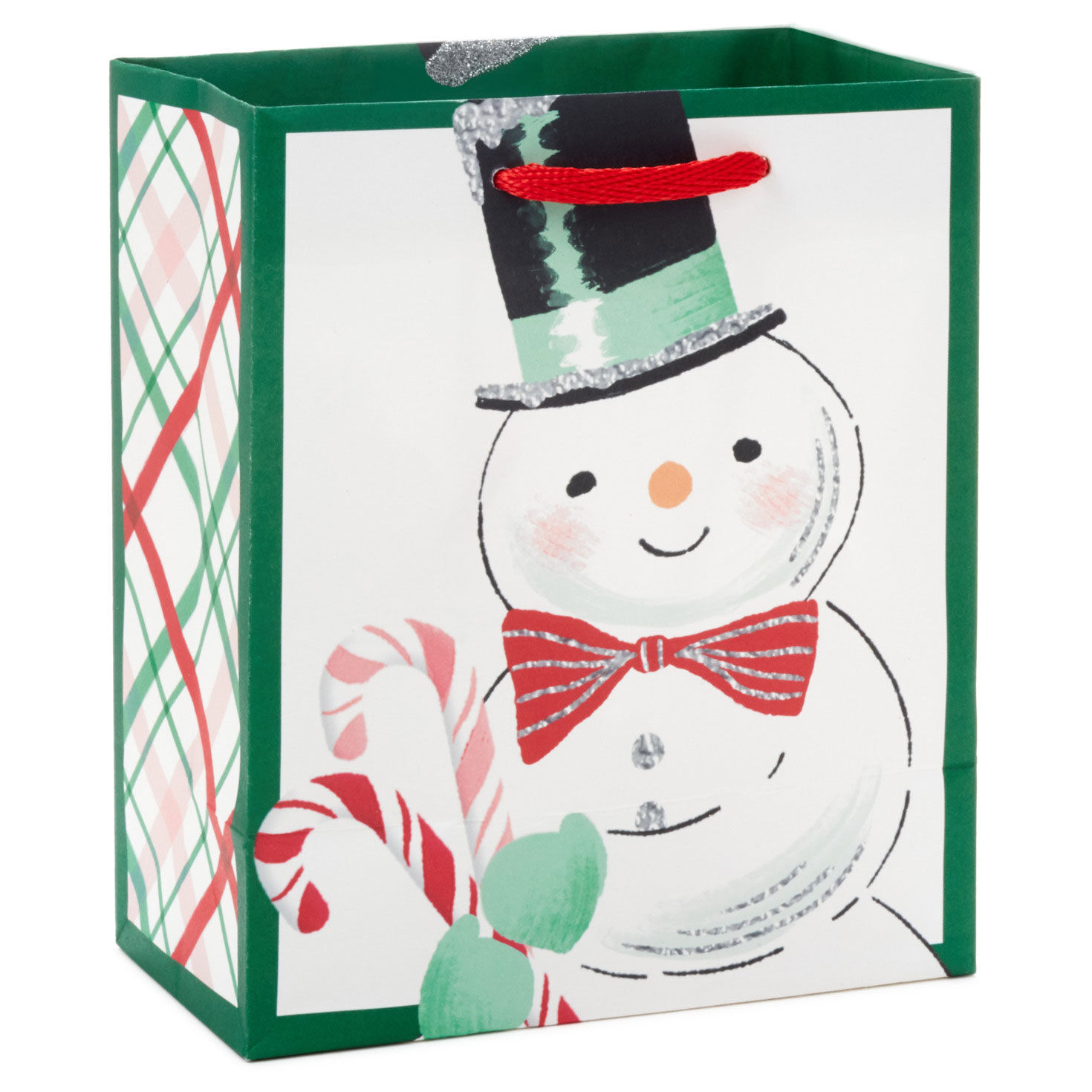 Smiling Snowman on White Small Holiday Gift Bag back image number 6