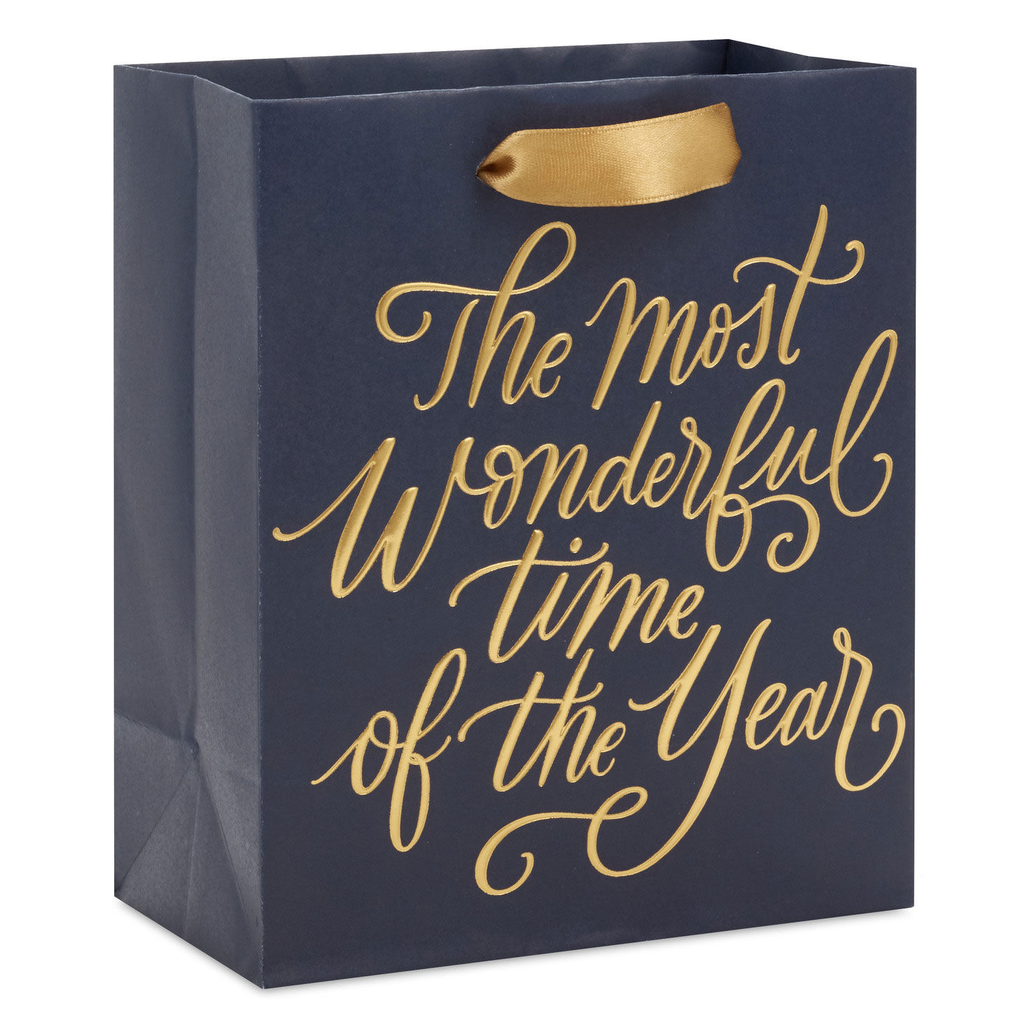 6.5" Gold Script Lettering Small Holiday Gift Bag