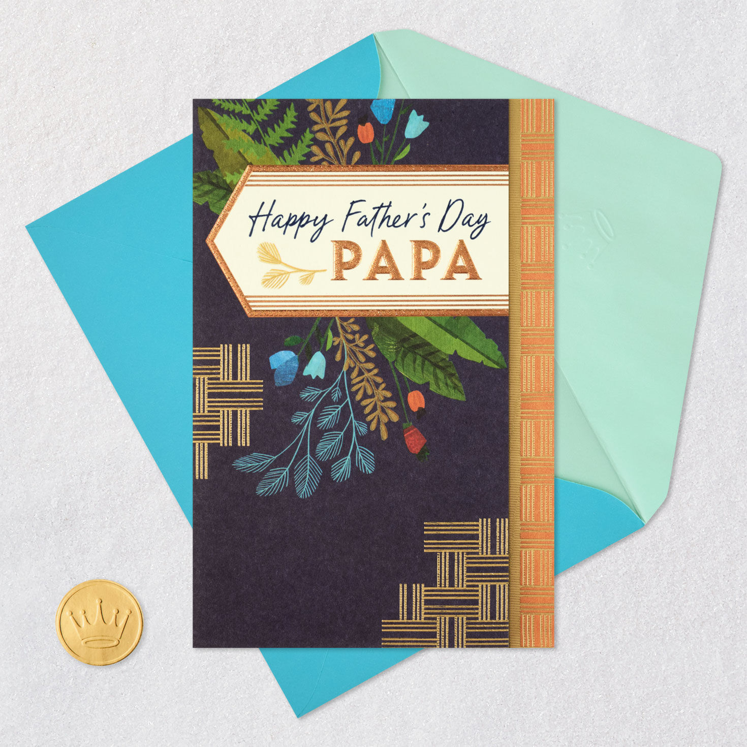 Botanical on Blue Papa Father's Day Card Card Front with Envelope and Gold Seal image number 5