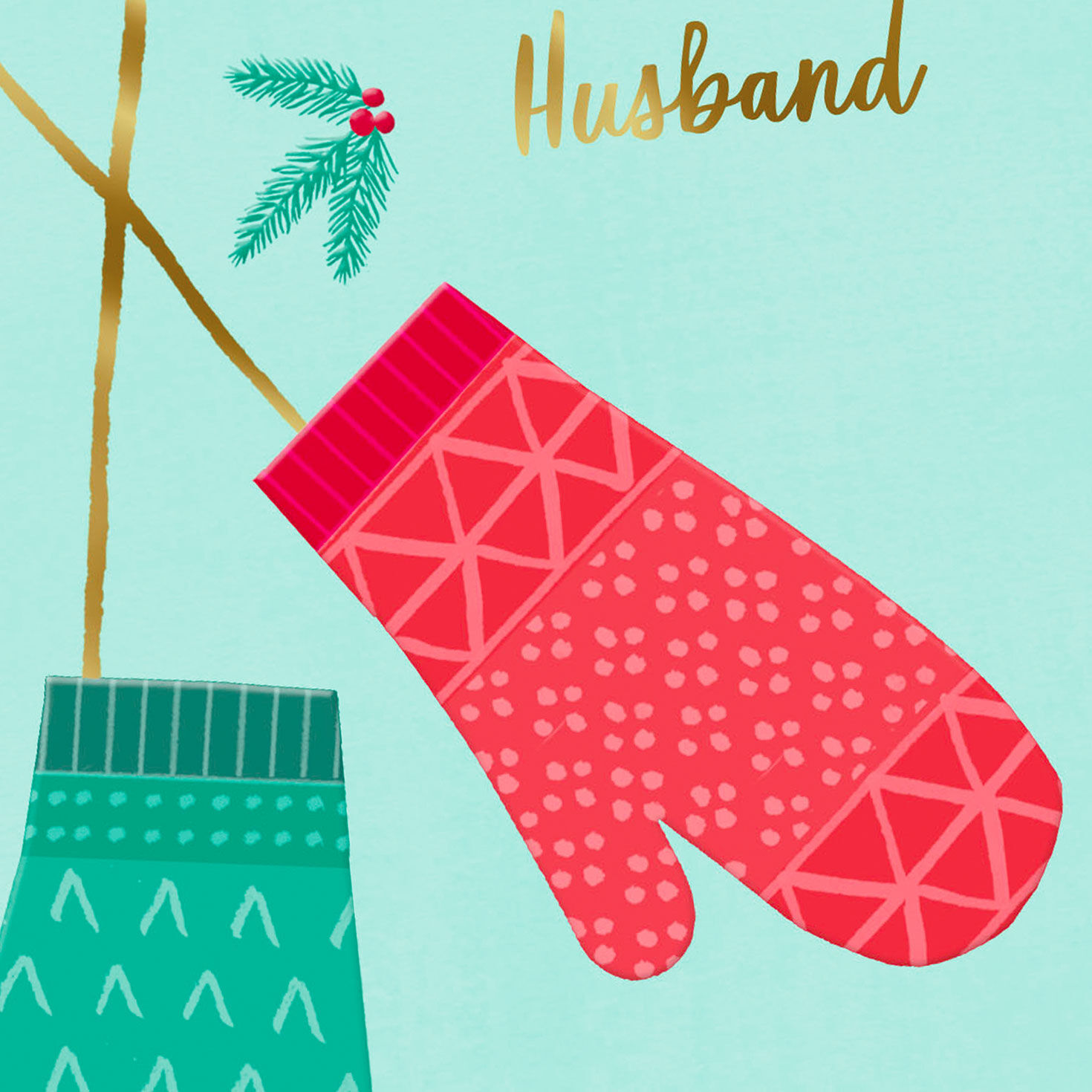2 Mittens Granddaughter and Husband Christmas Card Card Front Detail image number 4