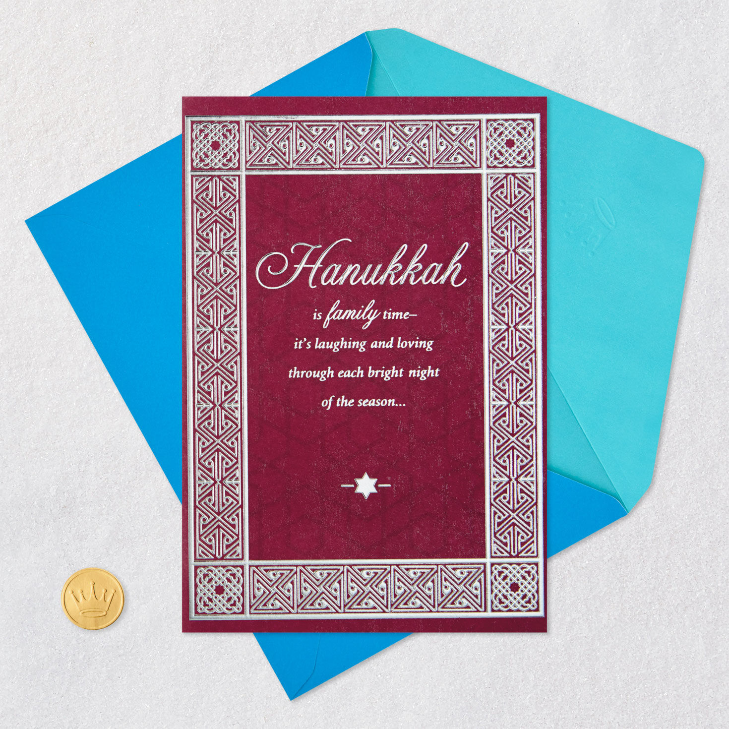 Geometric Border Hanukkah Card for Daughter and Family Card Front with Envelope and Gold Seal image number 6