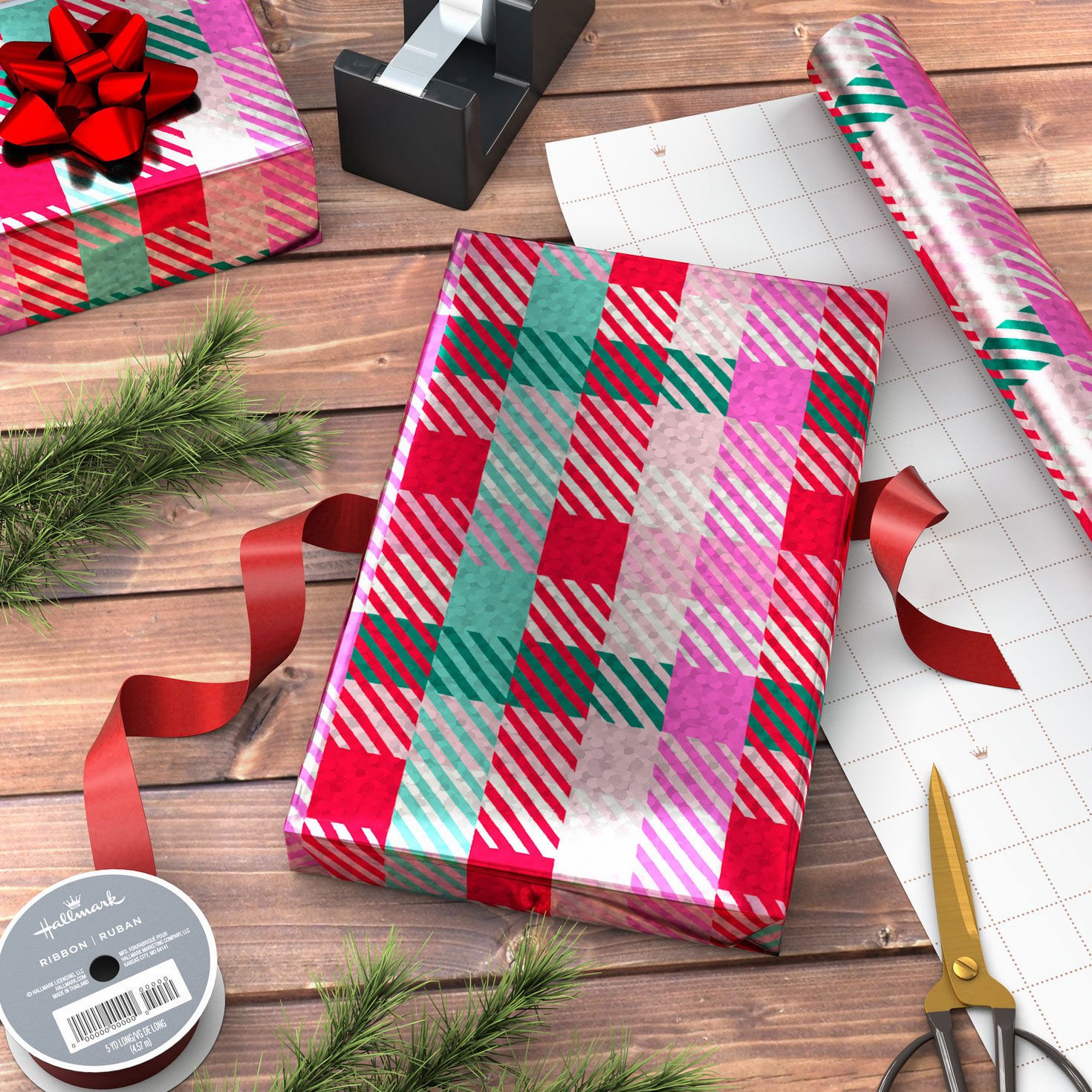 Vibrant Holographic Plaid Holiday Wrapping Paper Roll, 22.5 sq. ft. for only USD 4.99 | Hallmark