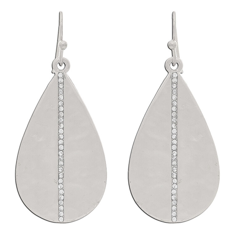 Rain Jewelry Silver Metal Teardrop and Crystal Stripe Earrings, Silver, large image number 1
