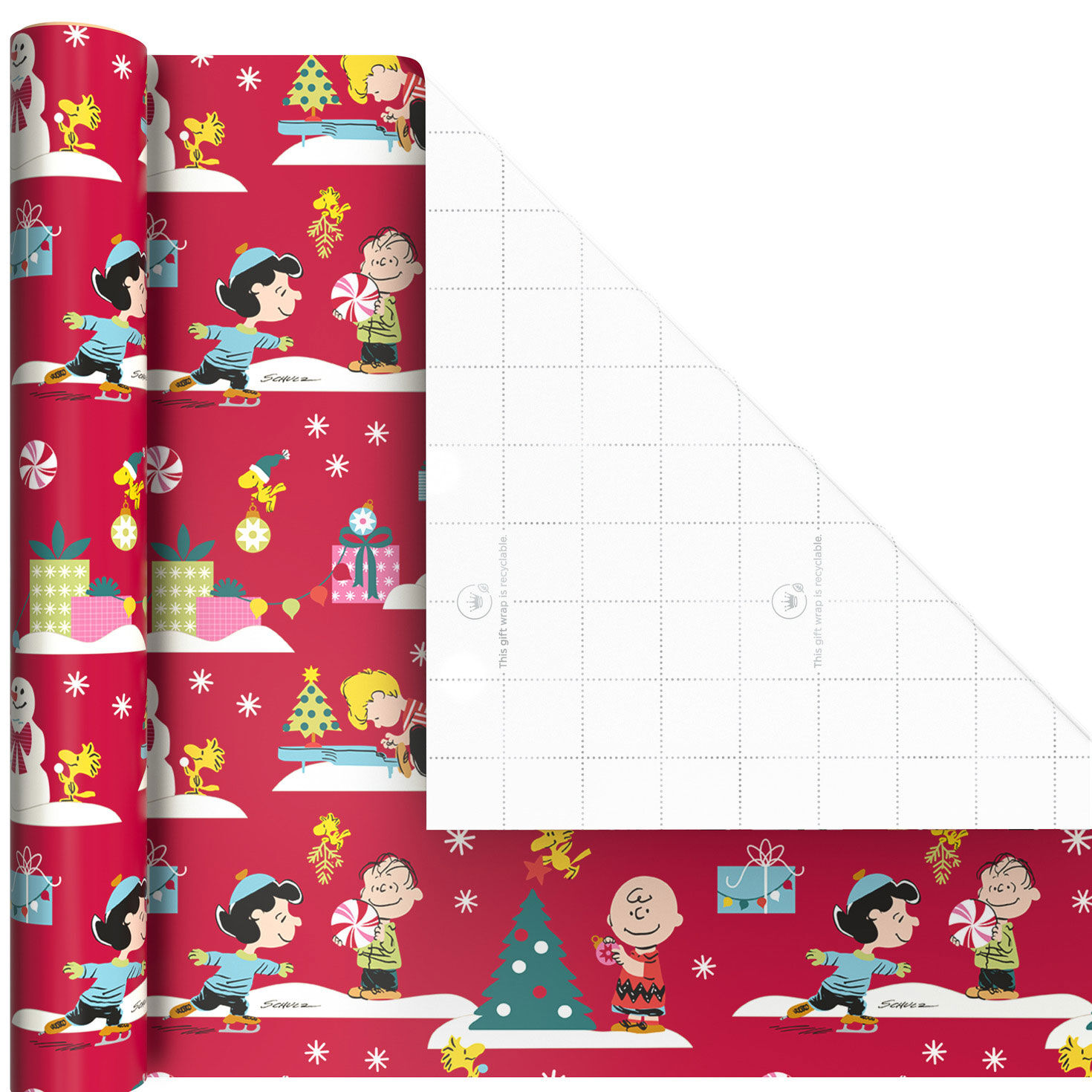 Teal and Red Snoopy 3-Pack Mini Xmas Gift Wrap Rolls Wrap Square image number 5