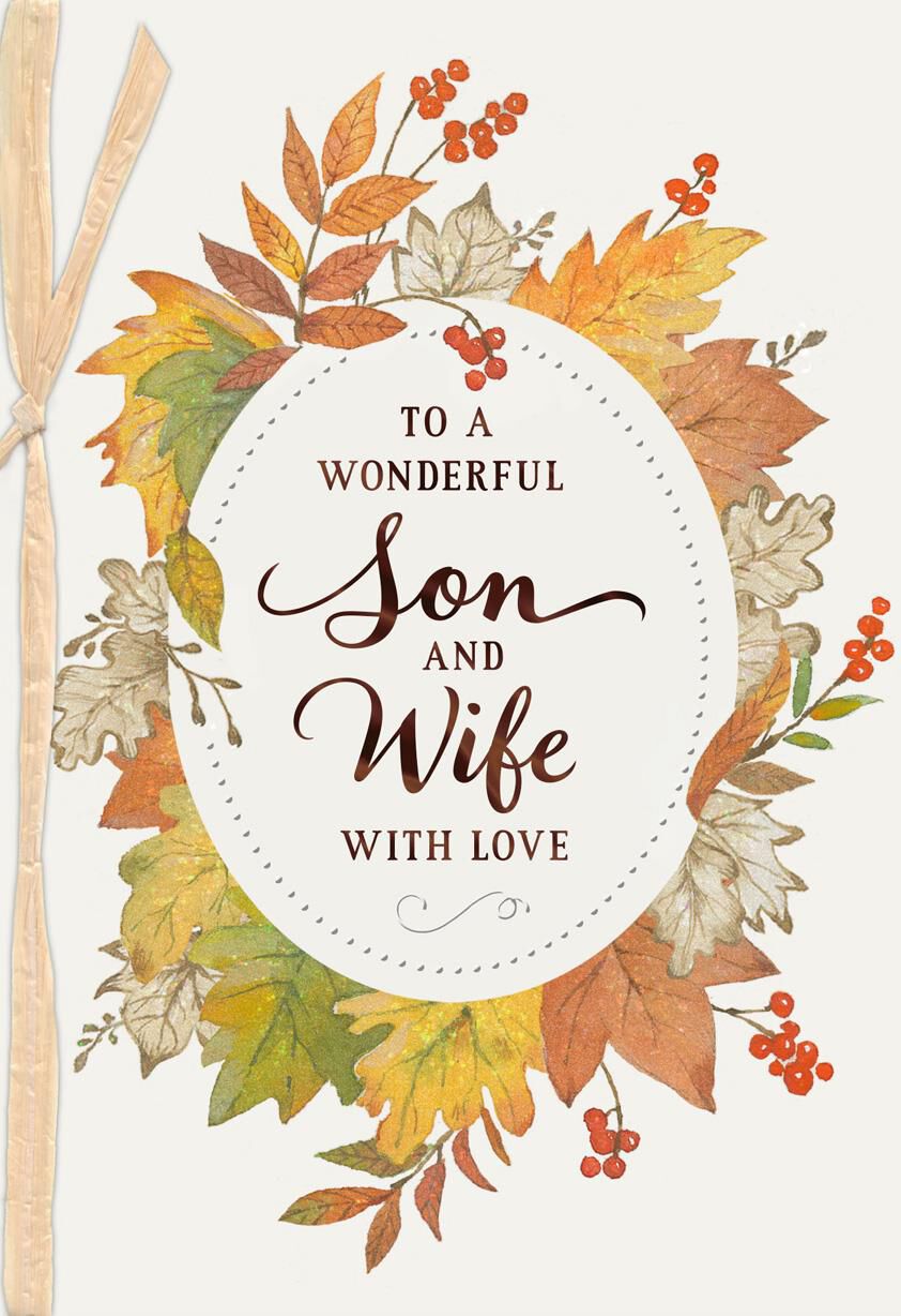 Autumn Wreath Thanksgiving Card for Son and Wife