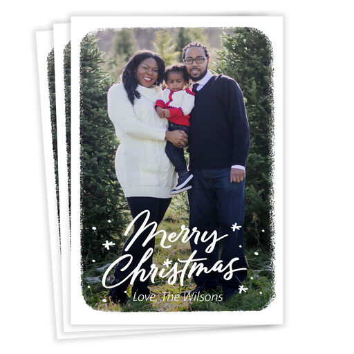 White Frame Merry Flat Christmas Photo Card, 