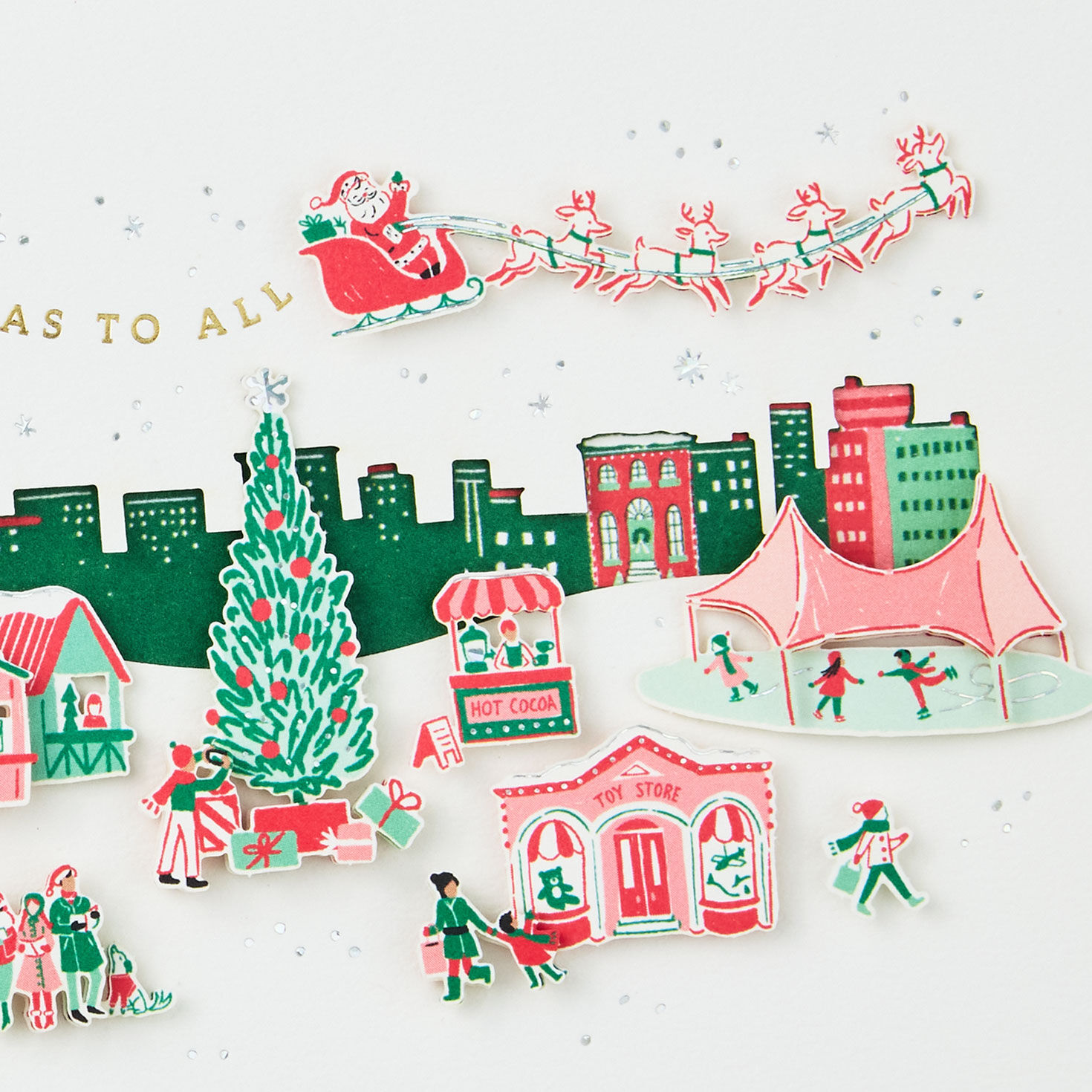 Vintage City Scene Merry Christmas Card Card Front Detail image number 4