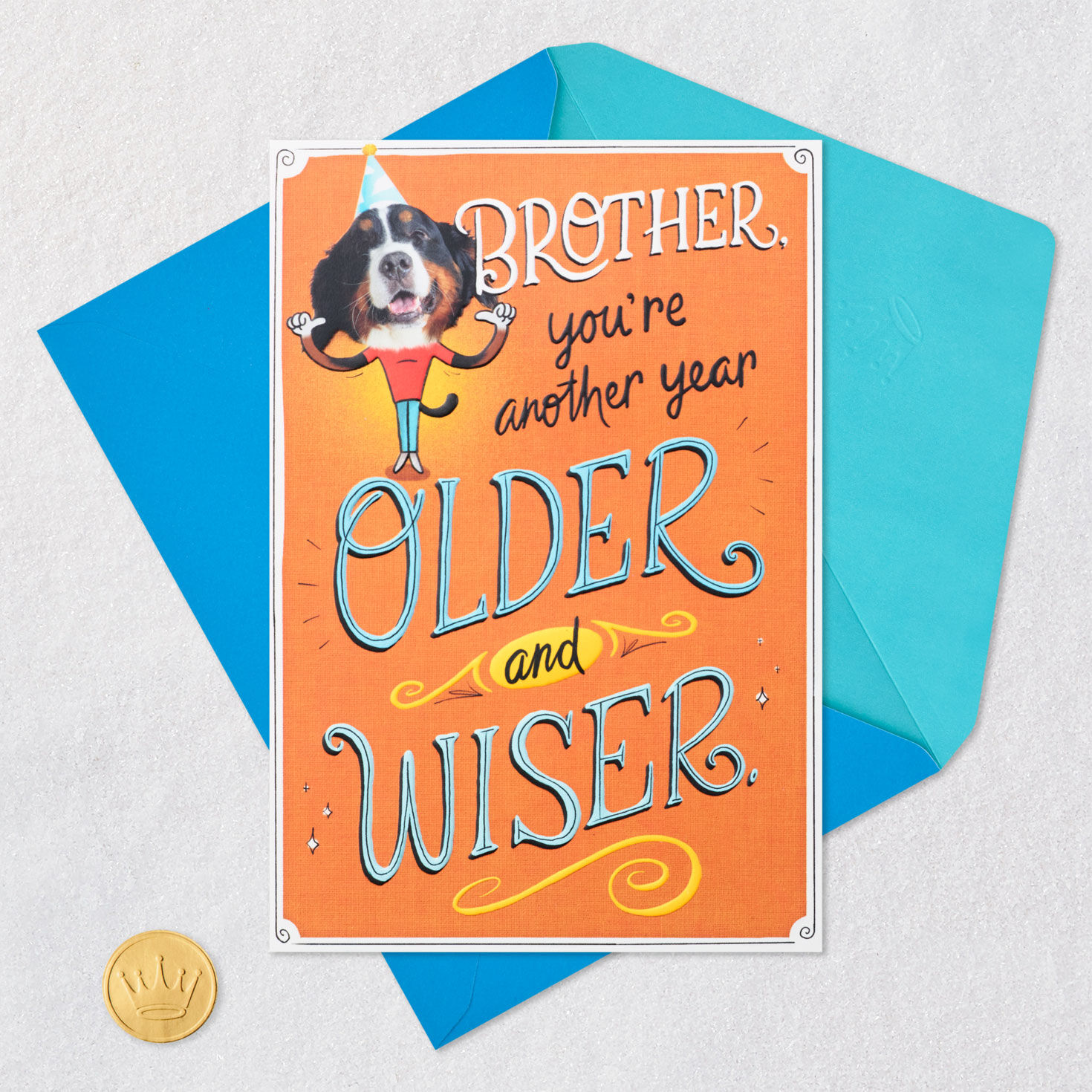 Dog Spokesperson Funny Birthday Card for Brother Card Front with Envelope and Gold Seal image number 5