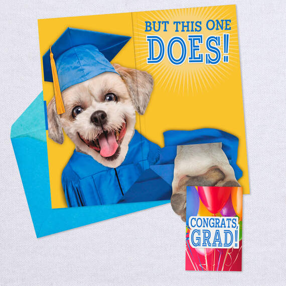 Dog in Cap and Gown Musical Pop-Up Money Holder Graduation Card, , large image number 3