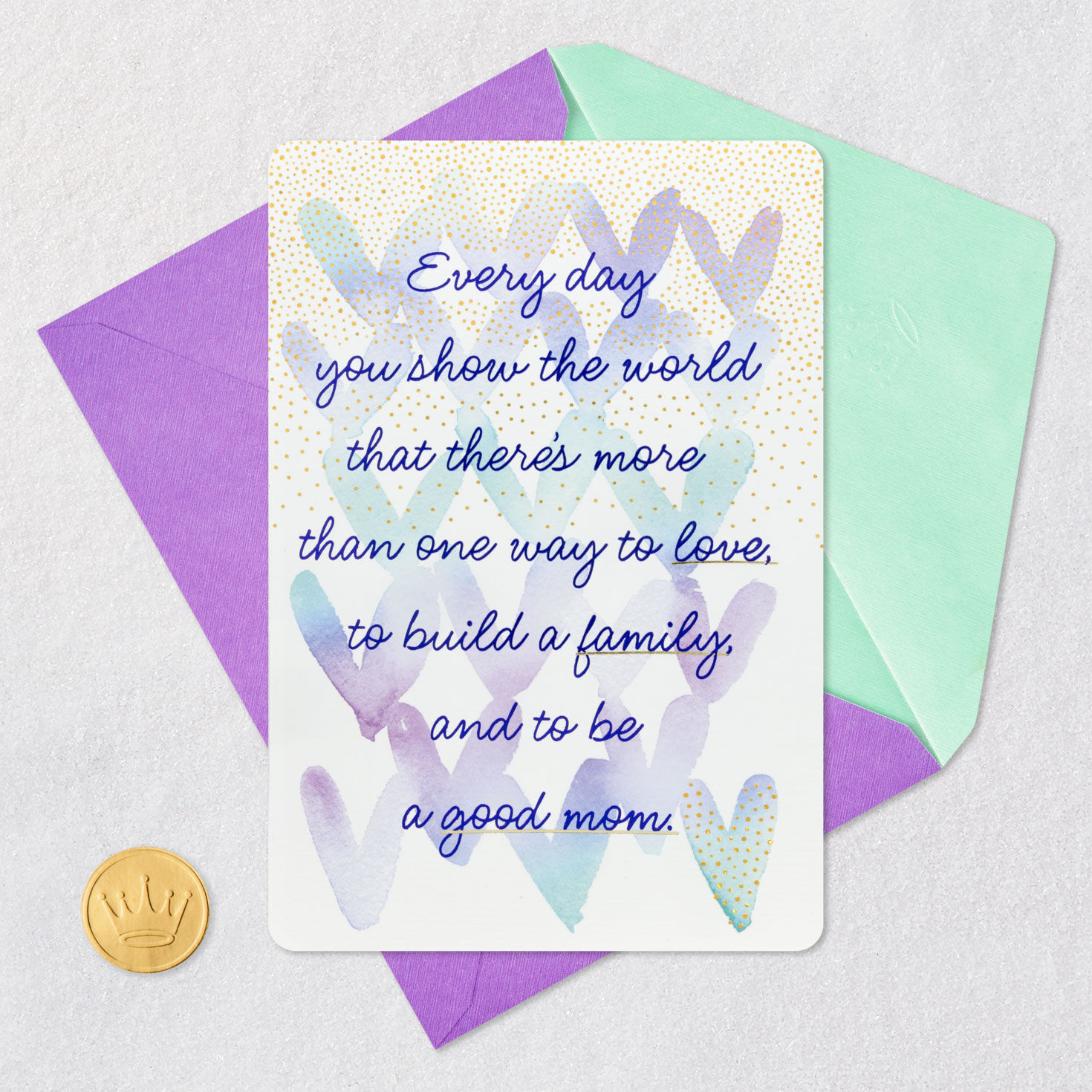 Watercolor Modern Hearts Mother's Day Card Card Front with Envelope and Gold Seal image number 5