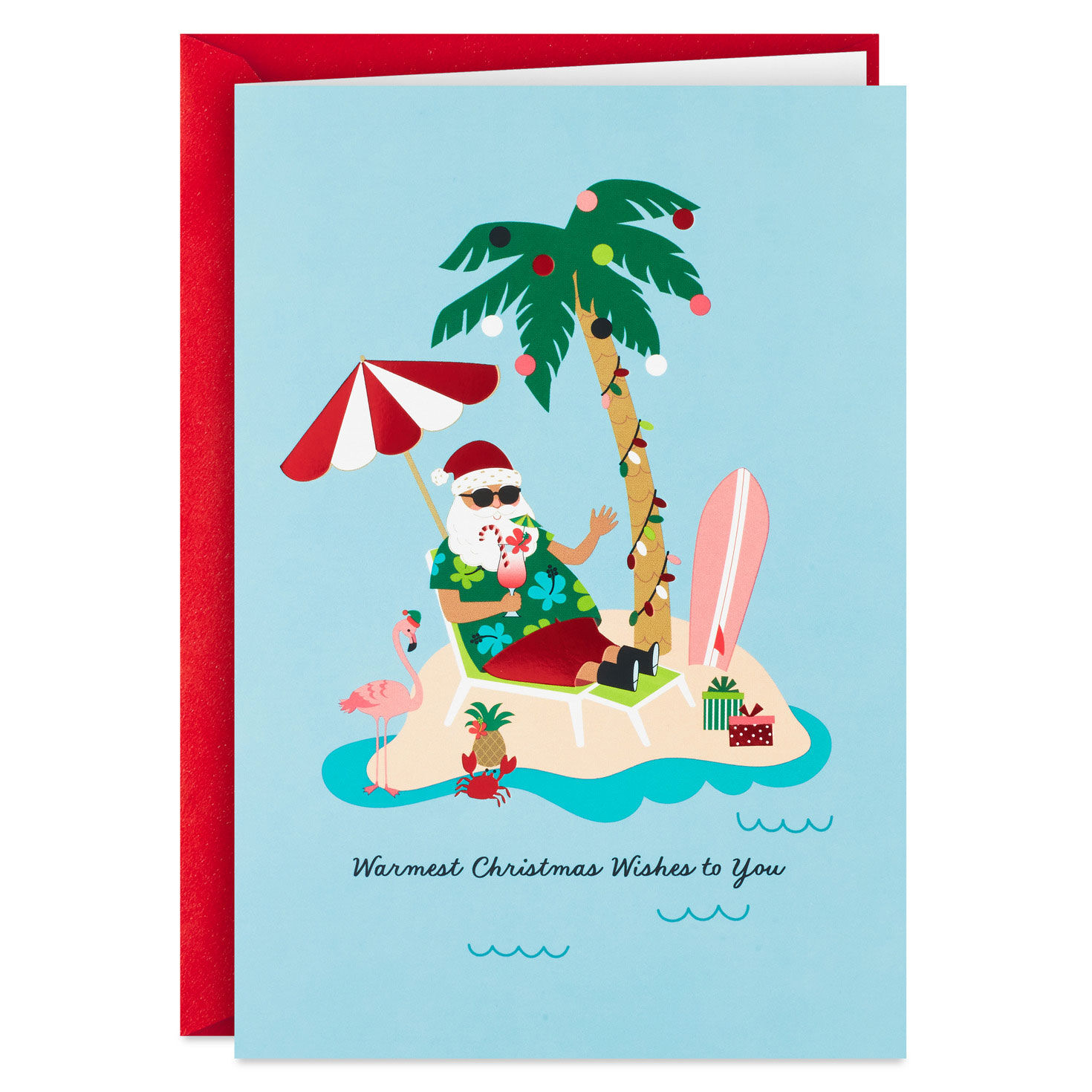 Tropical Santa Boxed Christmas Card Pack card front with envelope image number 2