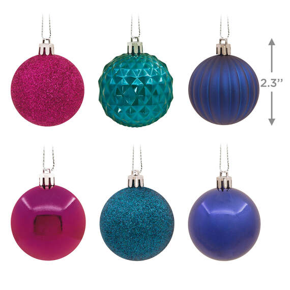30-Piece Magenta, Teal, Navy Shatterproof Christmas Ornaments Set, , large image number 3