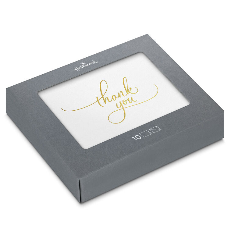 Gold Script on White Blank Thank You Notes, Pack of 10