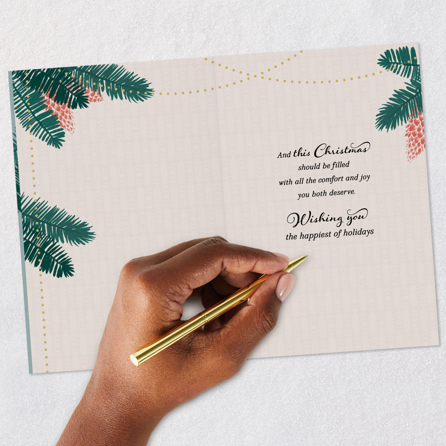 Painted White Poinsettia Ornament Christmas Card for Couple Signing card image number 6