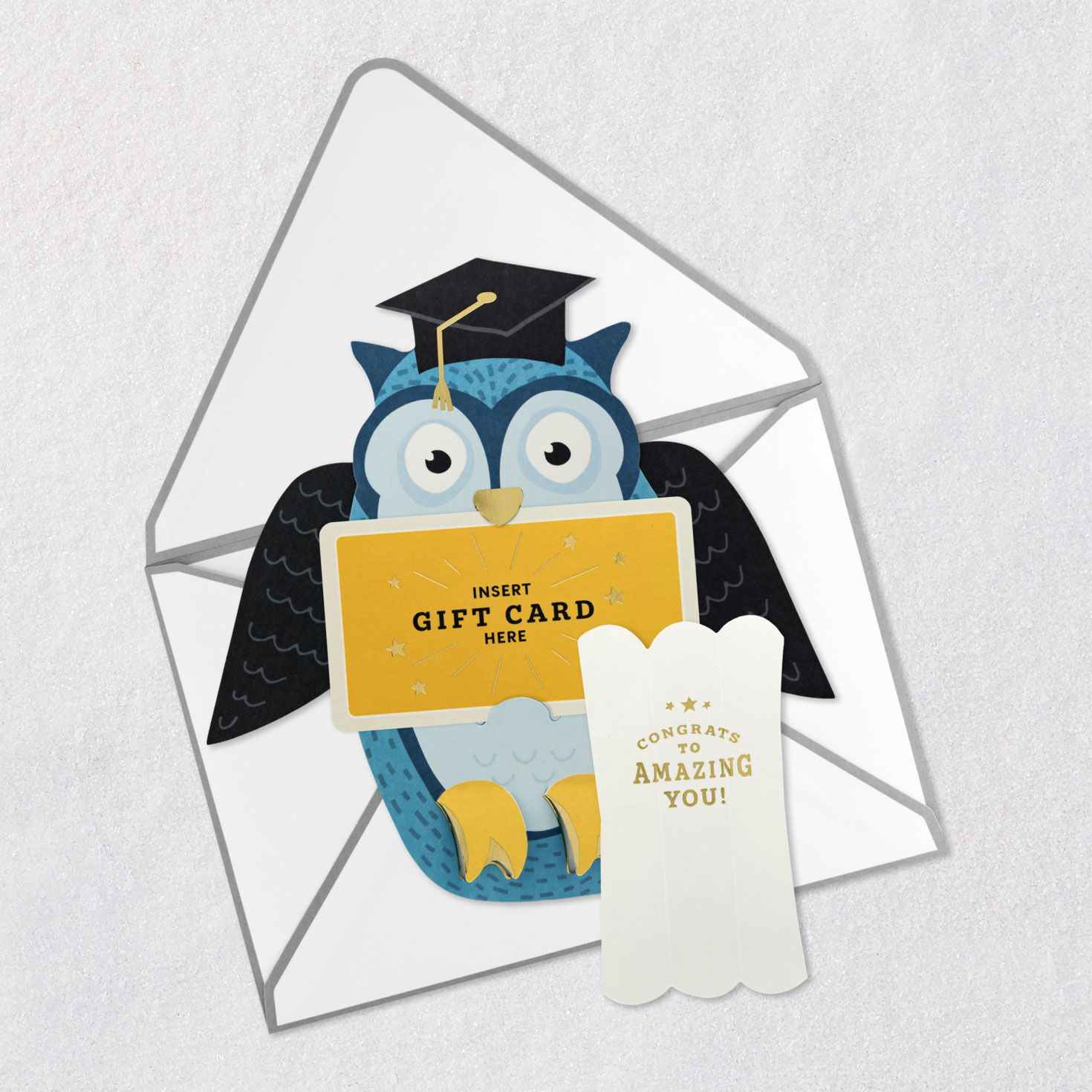 Die-Cut Owl Grad and Scroll Money Holder Grad Card Open card with envelope image number 3