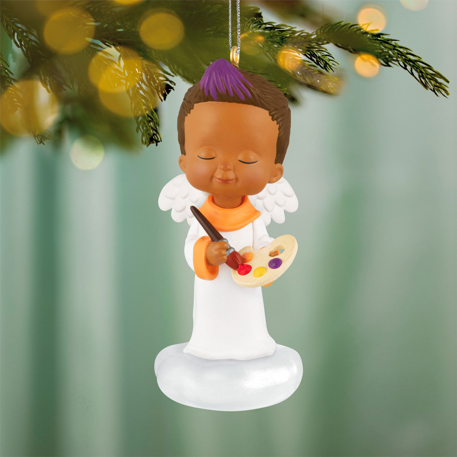 Dark Skin Angel Painter Keepsake Ornament  image number 2