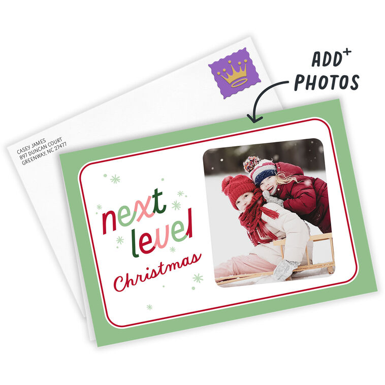 Mint Green Pink Red Lettering Photo Christmas Card Card Front indicating personalization image number 2