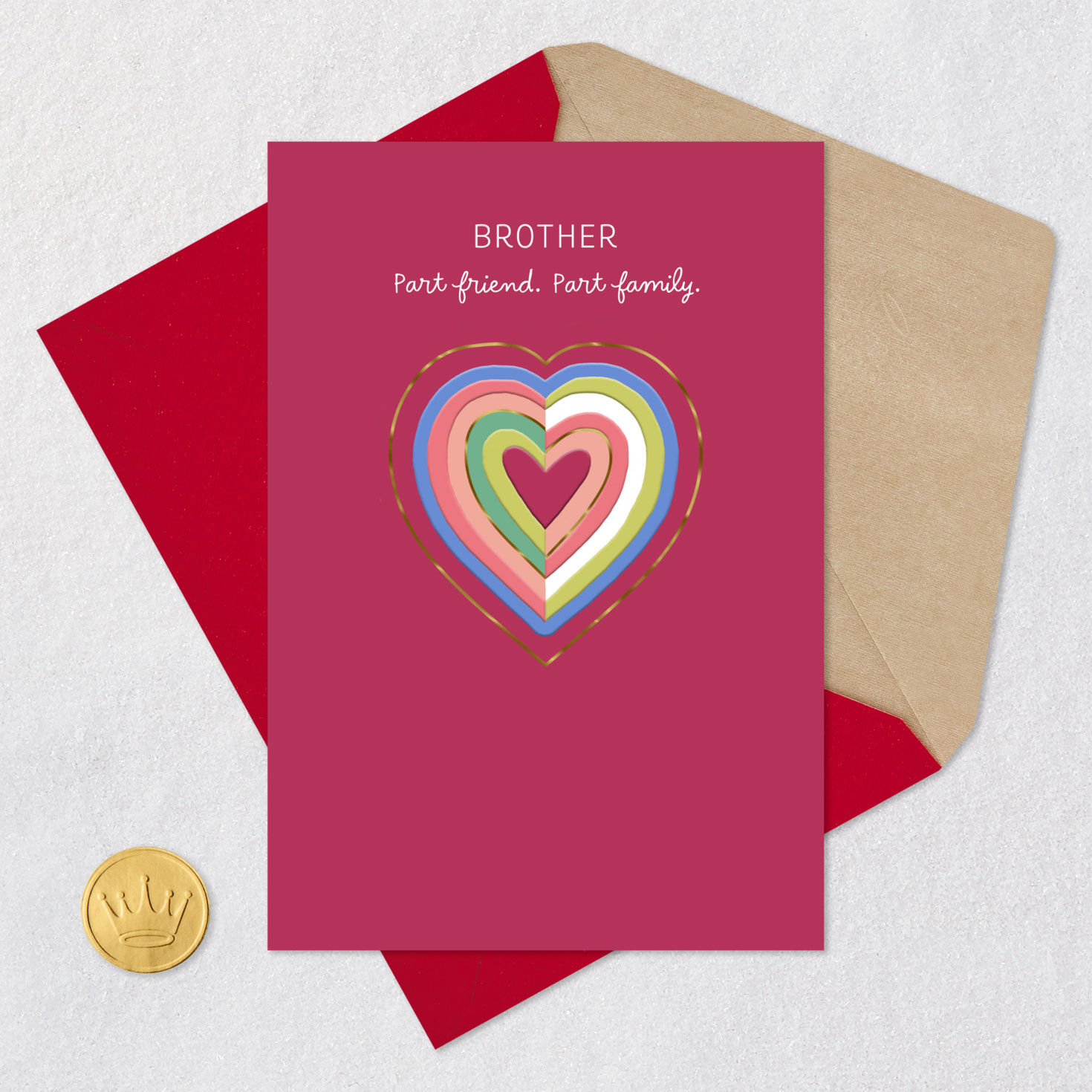 Rainbow Heart Brother Valentine's Day Card Card Front with Envelope and Gold Seal image number 6