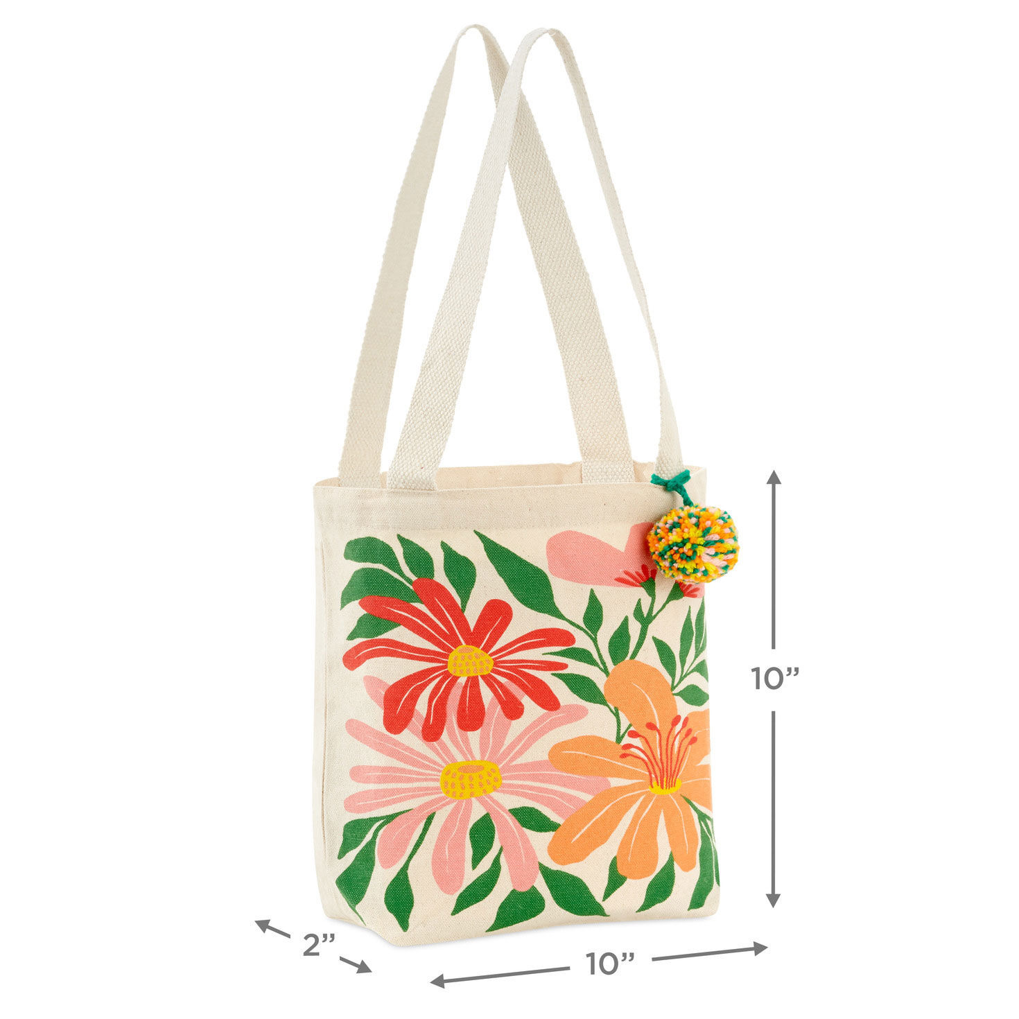 Colorful Flowers and Leaves Canvas Tote Gift Bag measurement image number 3
