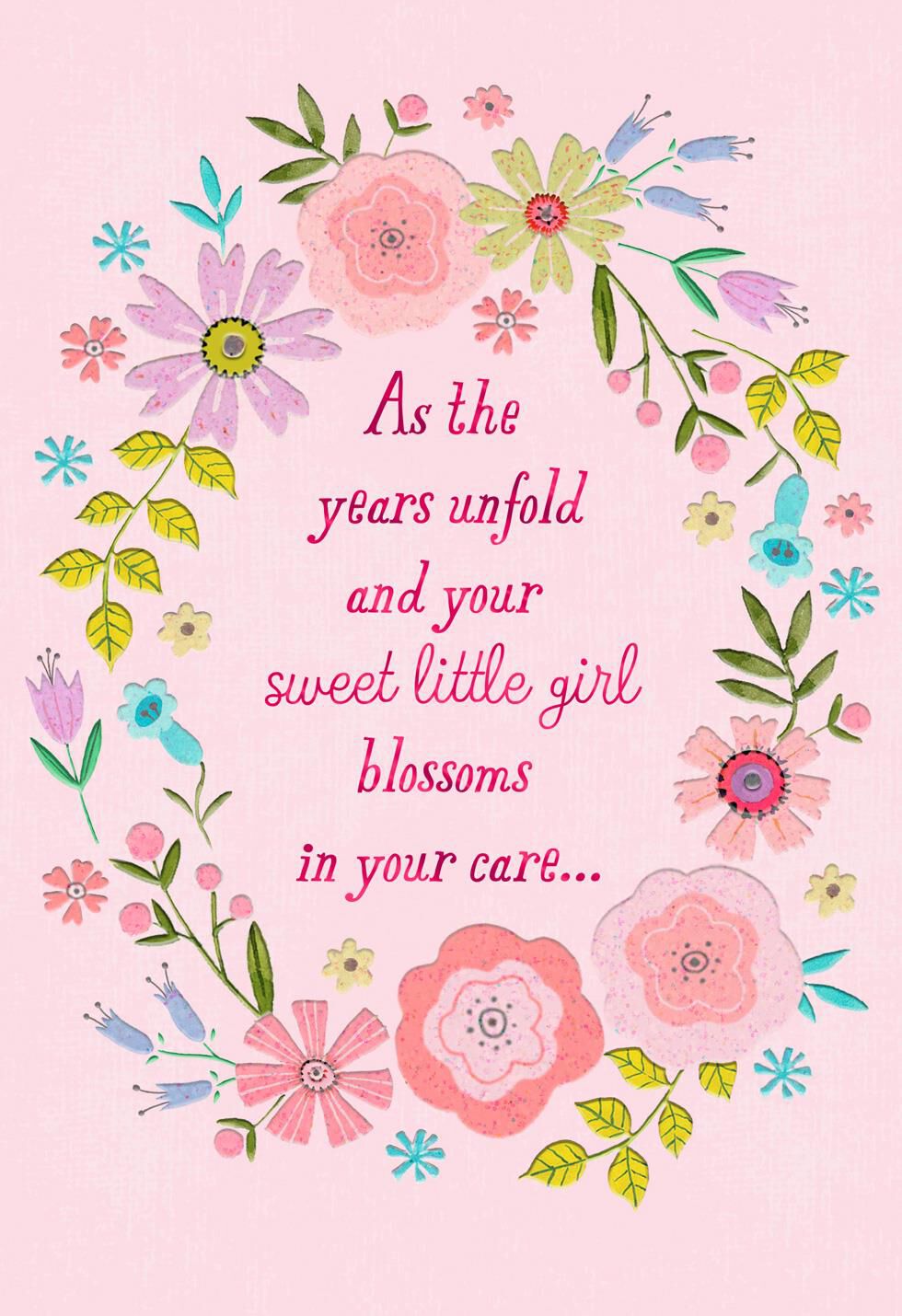 pink flowers naming ceremony new baby card for girl