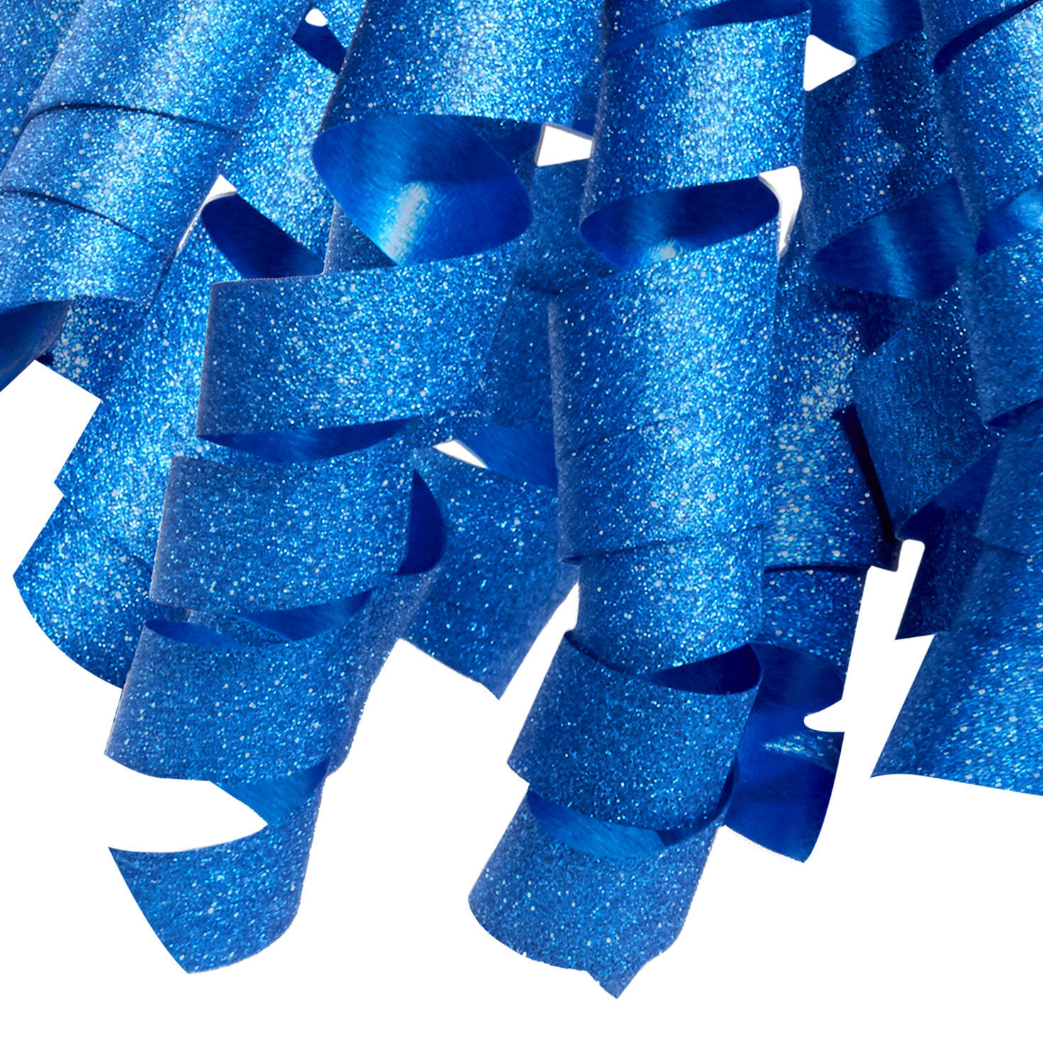Sparkly Blue Curly Ribbon Gift Bow upclose detail image number 5