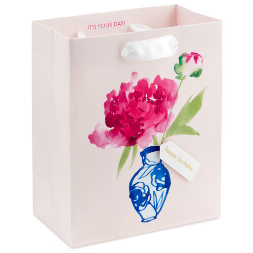 6.5" Watercolor Peony in Vase Small Gift Bag, 