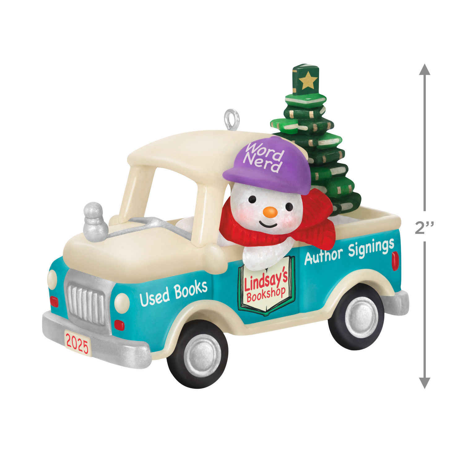 Snowman in Book Store Truck Keepsake Ornament measurement image number 3