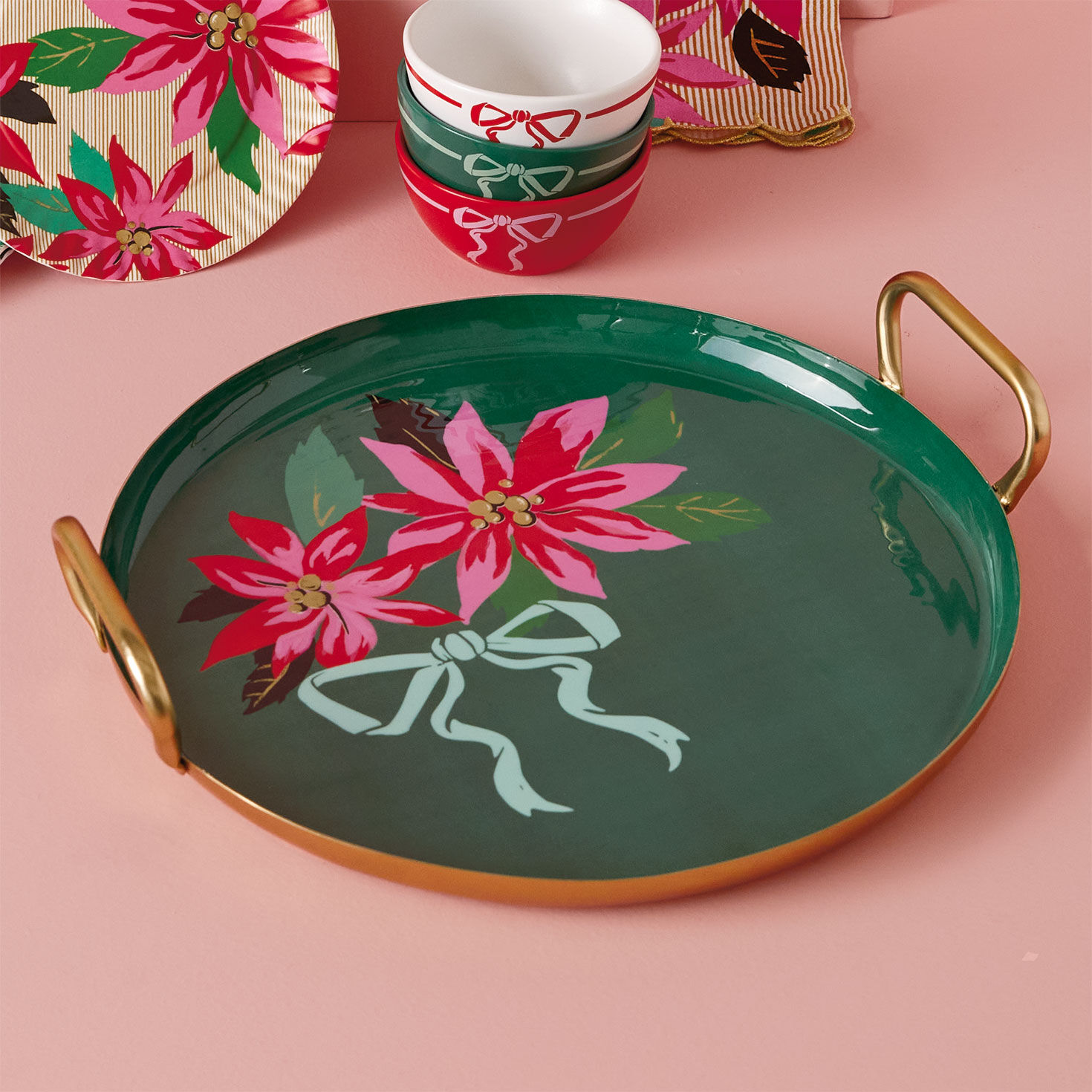 Lacey Chabert Collection Poinsettias on Green Serving Tray, 13" for only USD 45.99 | Hallmark