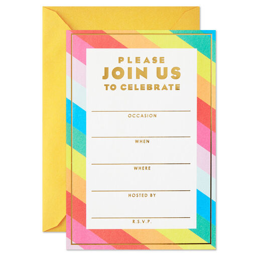 Colorful Stripe Party Invitations, Pack of 10, 