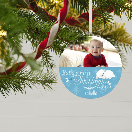 Baby's First Christmas Personalized Text and Horizontal Photo Ceramic Ornament, 