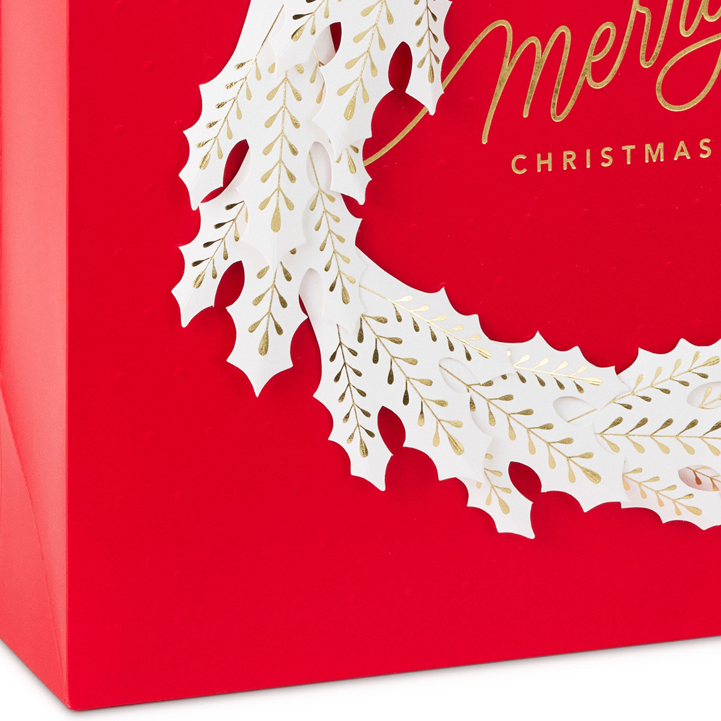 White and Gold Wreath on Red Christmas Gift Bag Base/Side Detail image number 5